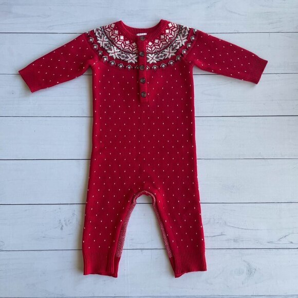 Hanna Andersson Baby Sweater Romper, Red Winter Christmas - Size 18-24 Months - Picture 2 of 7
